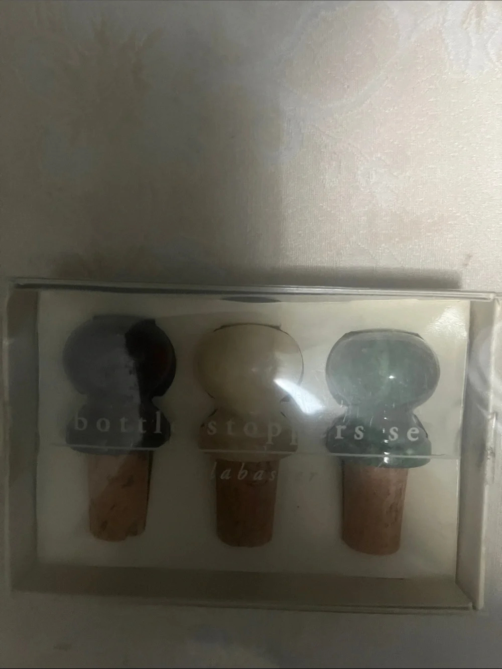 Pier 1 Decorative Bottle Stopper Trio in deep red brown, Cream, and Green
